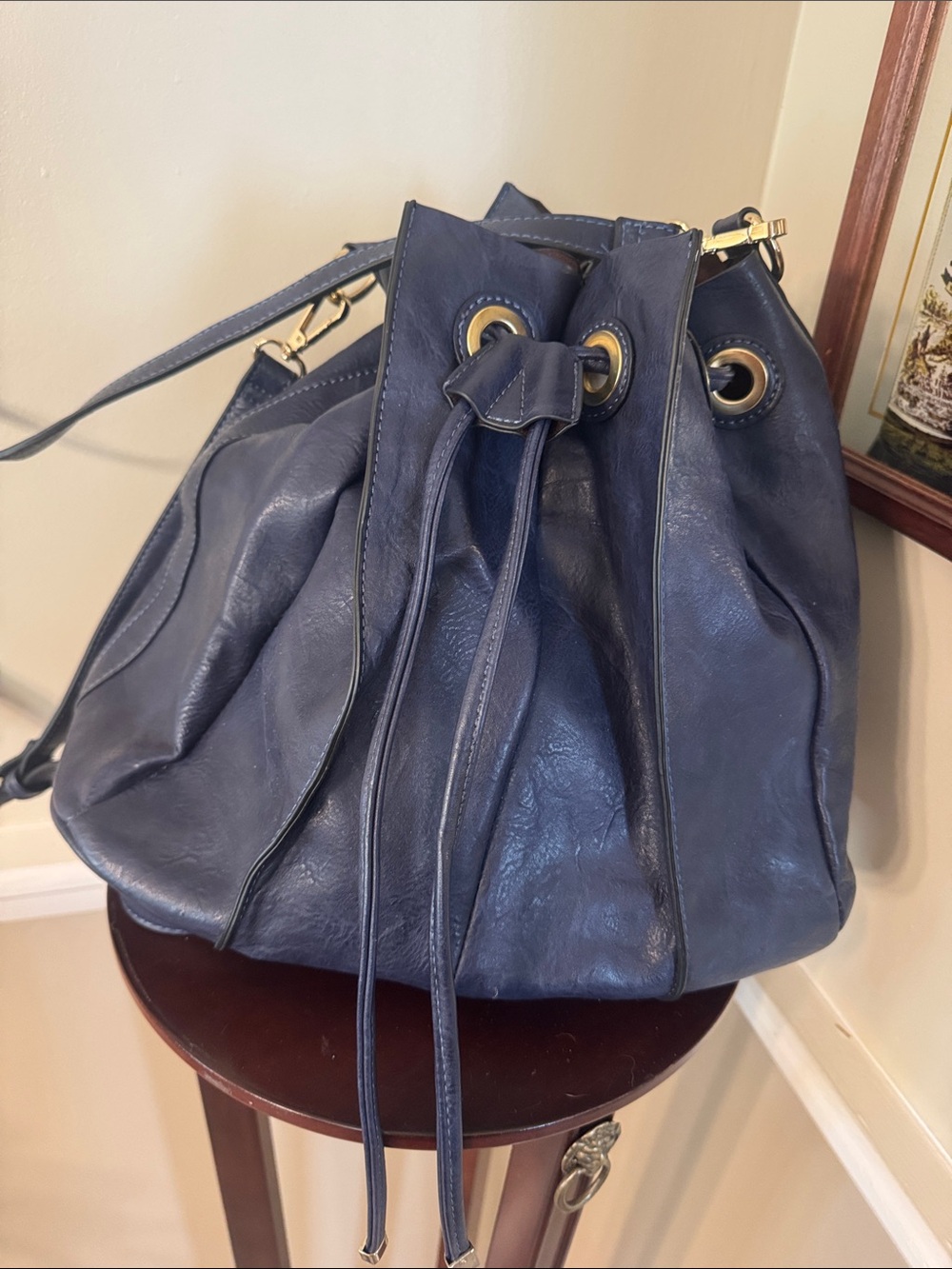 Women's Navy Drawstring Bucket Bag - Unbranded